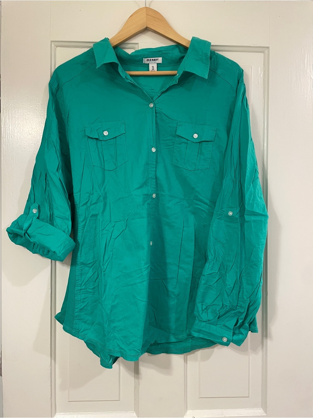 Old Navy Roll Tab Sleeve Utility Boyfriend Shirt Emerald Green - Size XXL
